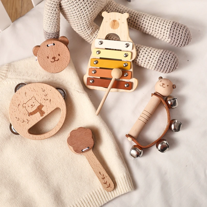 Juguetes de madera Montessori para niños, instrumentos musicales, sonajero, campana, tambor, xilófono, percusión para bebés, instrumentos educativos tempranos, juguete