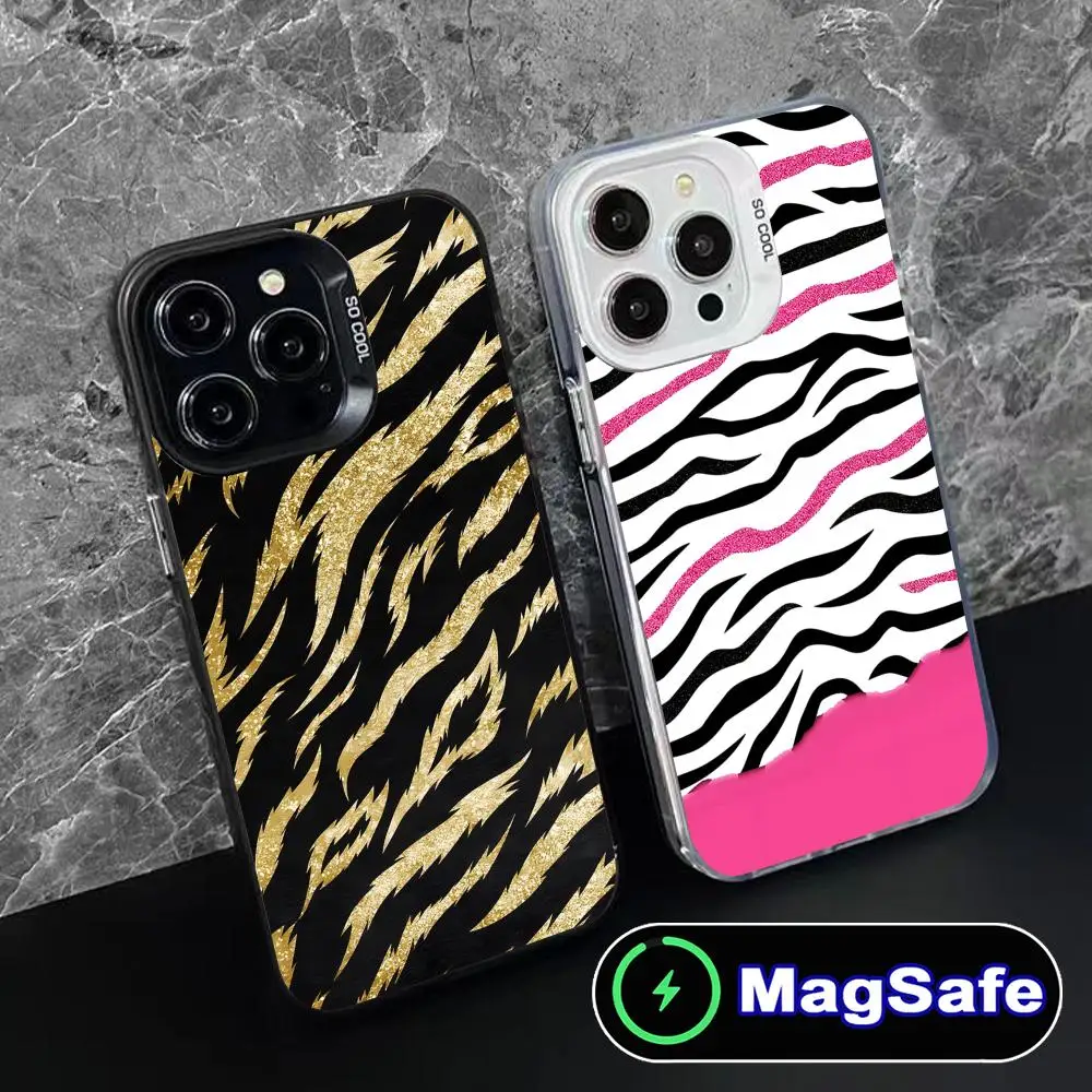

Zebra Stripe Mobile Phone Case for iPhone 16 15 14 13 12 11 Pro Max Plus MagSafe Translucent Colour Protective Pretty Cover