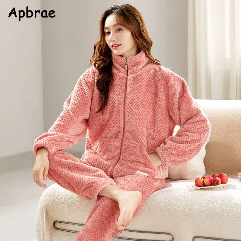 Winter Flannel Pajamas for Women Soft Warm Sleepwear Woman Cardigan Pijamas Big Size M-3XL Thick Homewear Girls Pajama