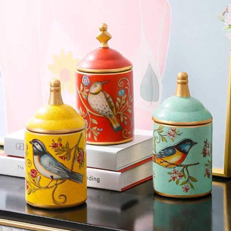 

Bird Jar Classic Lid With Storage Kitchen Jewelry Storage Tank for Spices Pastoral Multifunction Ceramic Utensil Storage