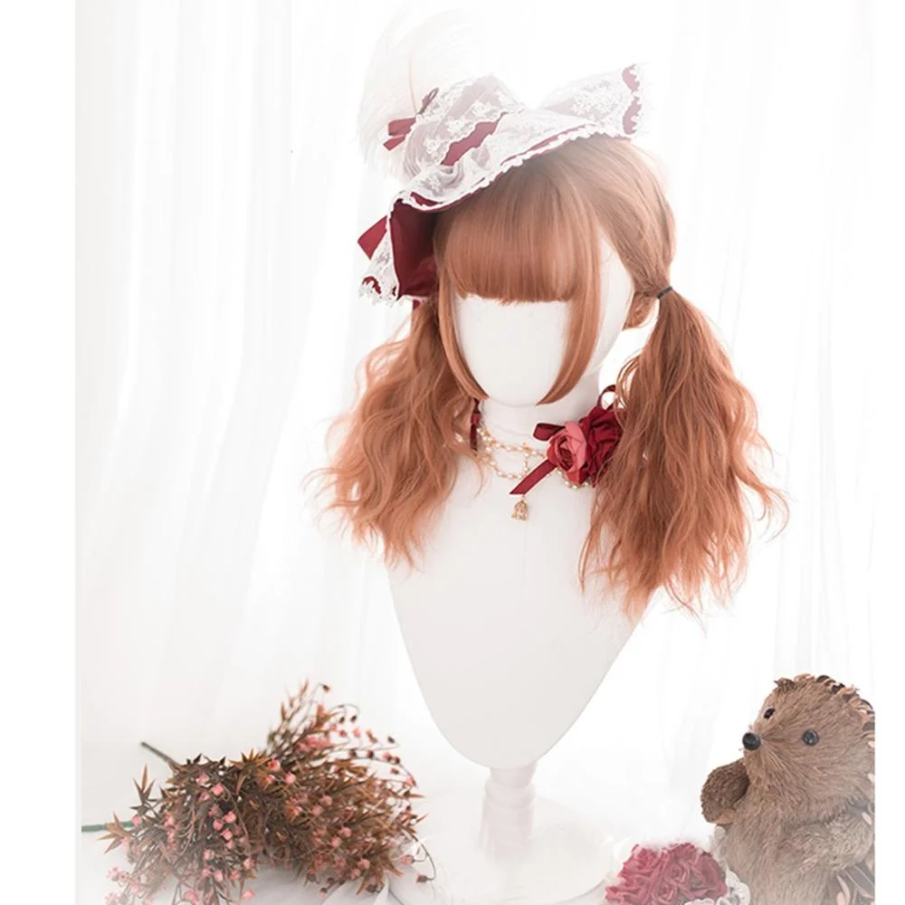 CosplayMix 45CM Lolita Cute Medium Curly Orange Ombre Bangs Cute Halloween capelli sintetici donna parrucca Cosplay + Cap