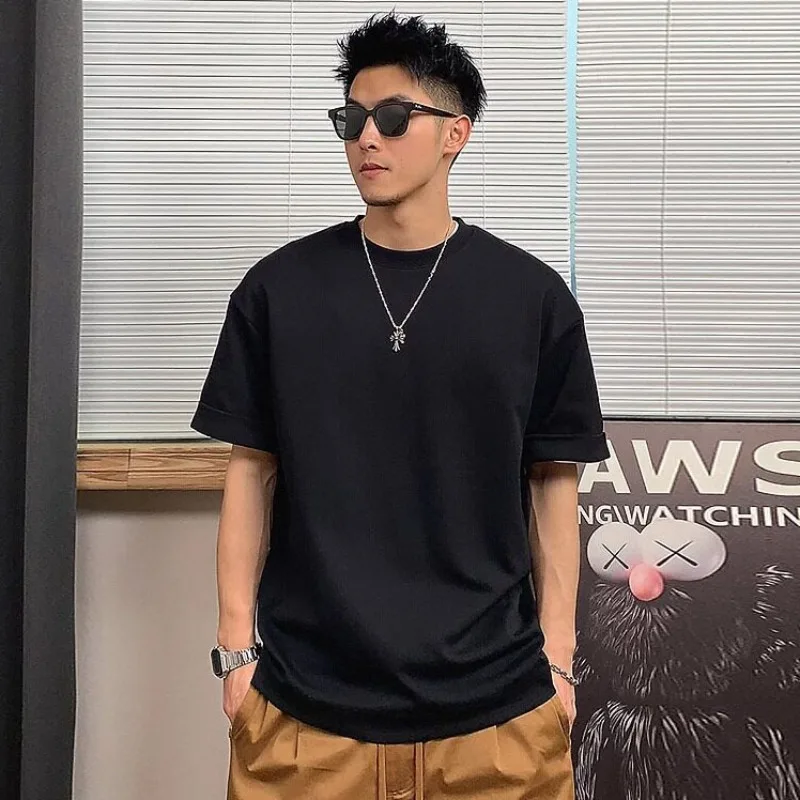 Summer Small Collar Slim Short Sleeve T-Shirt Men's British Yuppie Casual Top