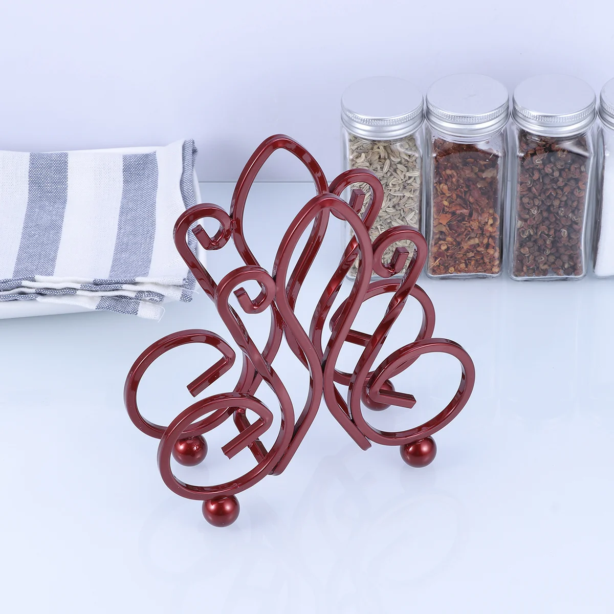 

Premium Cutting Board Storage Rack Red Steel Build Creative Kitchen Organizer Holds Chopping Boards and Pot Covers Hollow Base