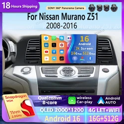 Android 16 Carplay Auto 2K Screen Car Radio Multimedia Player For Nissan Murano Z51 2008 - 2016 Autoradio Stereo 2din Head Unit