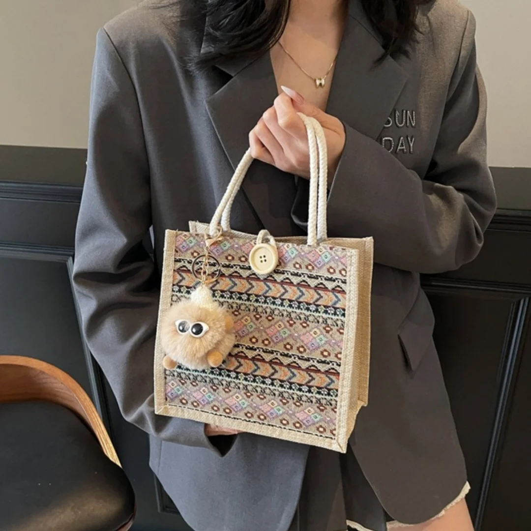 

Student Lunch Bag Foldable Printed Canvas Bag Portable Shopping Bag Comfortable For Shopping Commuting Gifting