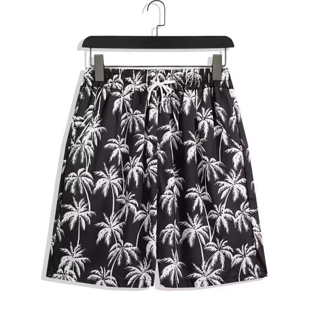 

For Beach Activities Drawstring Swimwear Elastic Five Point Pant Beach Vacation Polyester Fabric Print Pattern