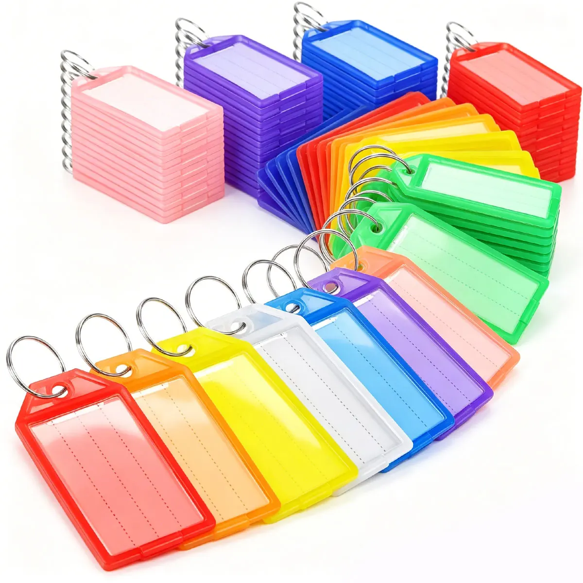25Pcs Flip-Top Plastic Keychain Tags – Clear Minimalist Design, Assorted Colors, Double-Sided ZSY