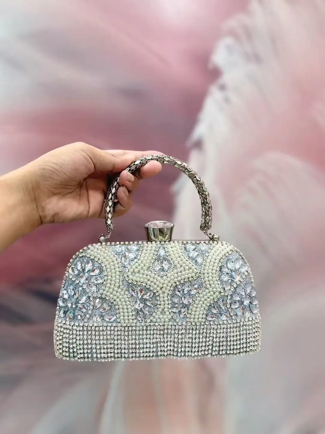 Fashion Pearl Beaded Women Handbag Glitter Rhinestones Diamond Tassel Evening Bag Wedding Party Clutch Purse Luxury Shoulder Bag view 2