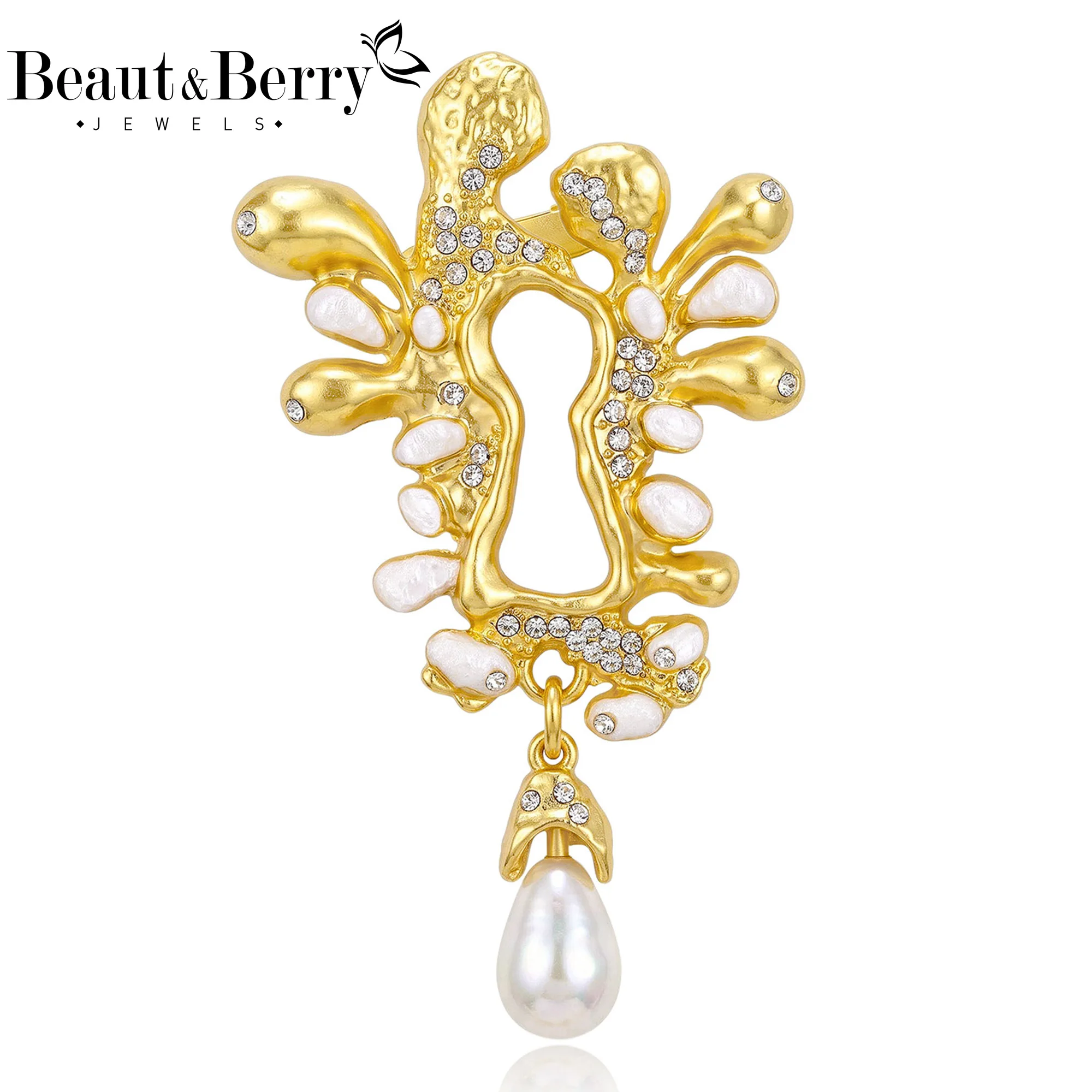 Beaut&Berry Luxury Rhinestone Lock Hole Brooches for Women Unisex Creative Pins Casual Party Jewelry Accessories Gift Decoration