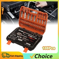 108 Pieces Mechanical Repair Tools Impact Socket Assortment Kit Ratchet and Hex Wrenches Screwdriver Bits For Home Car Repair