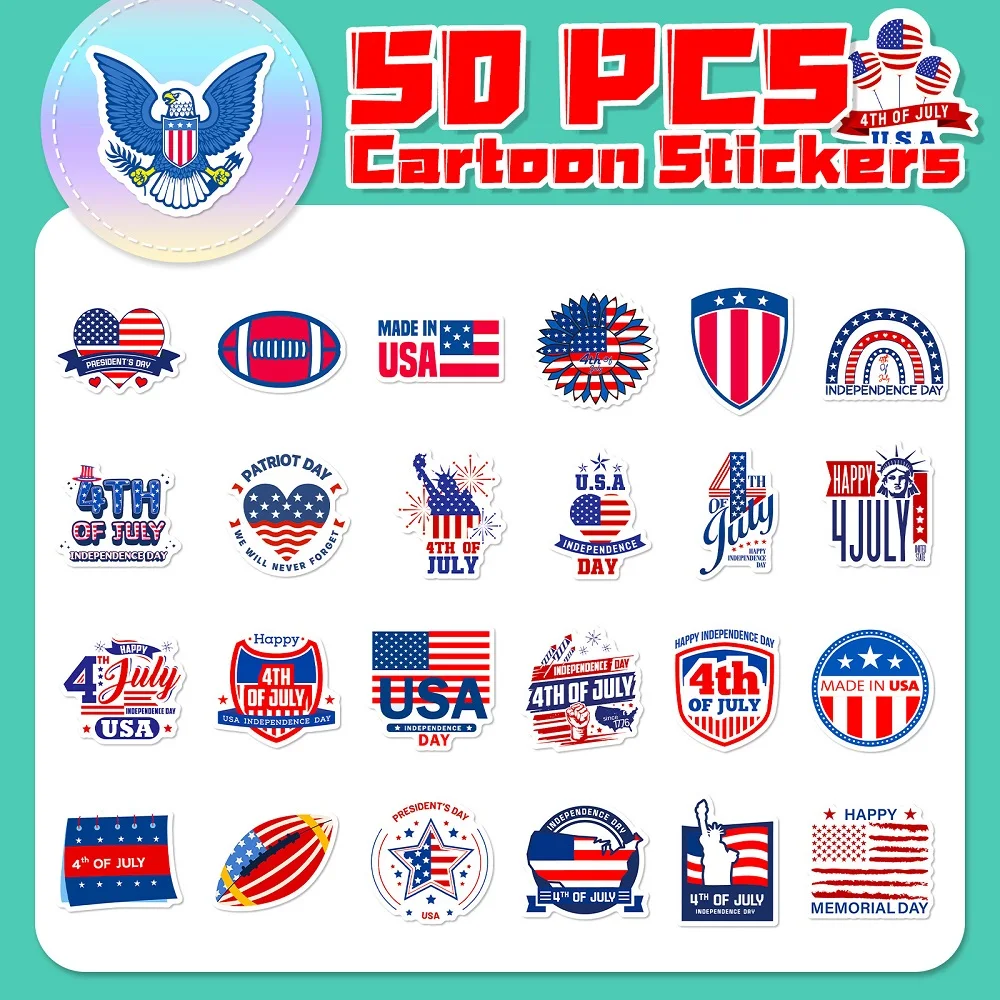 50PCS Independence Day Flag Faith Sticker Decals Luggage Travel Backpack Skateboard Phone Laptop USA Election Sticker