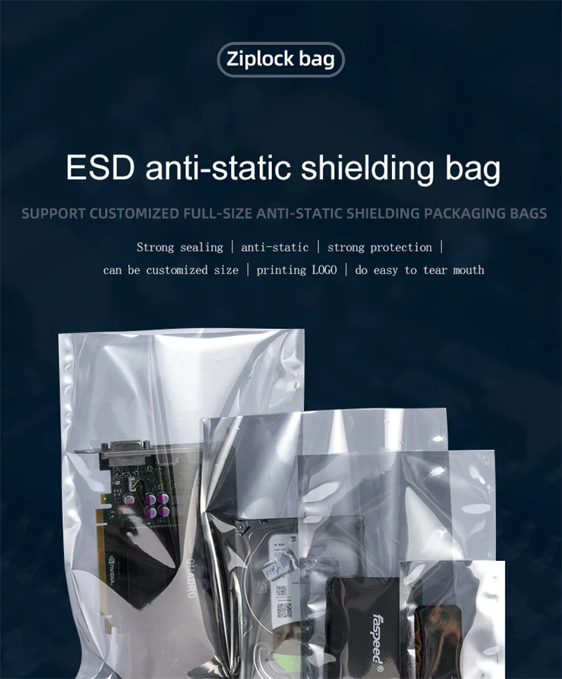 ESD Anti Static Shielding Bag Electronic Components PCB Board Protection Flat Open Top Reusable