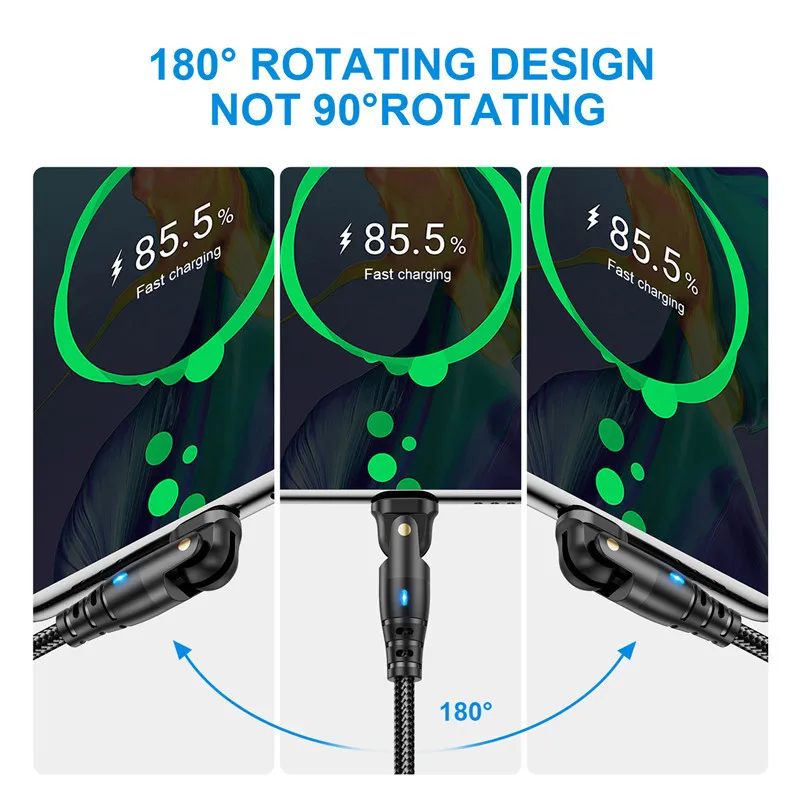 180 Rotate USB Type C Cable Fast Charging Cable For Huawei Samsung Phone Date Cord 3A USB Micro Cable For Xiaomi POCO Oneplus