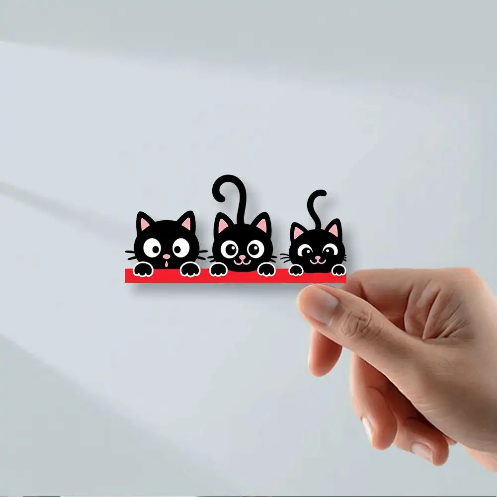

2pcs Three Peeking Black Cats Vinyl Sticker, Self Adhesive Cartoon Decal for Car Laptop Window Glass Metal Ceramic Decor