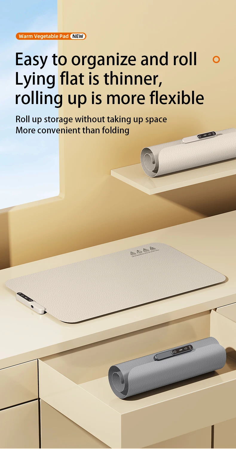 TINSOL Food Warmer Pad Foldable Silicone Heating Pad Portable Meal Cart Insulation Pad 8-Level Temperature Adjustment