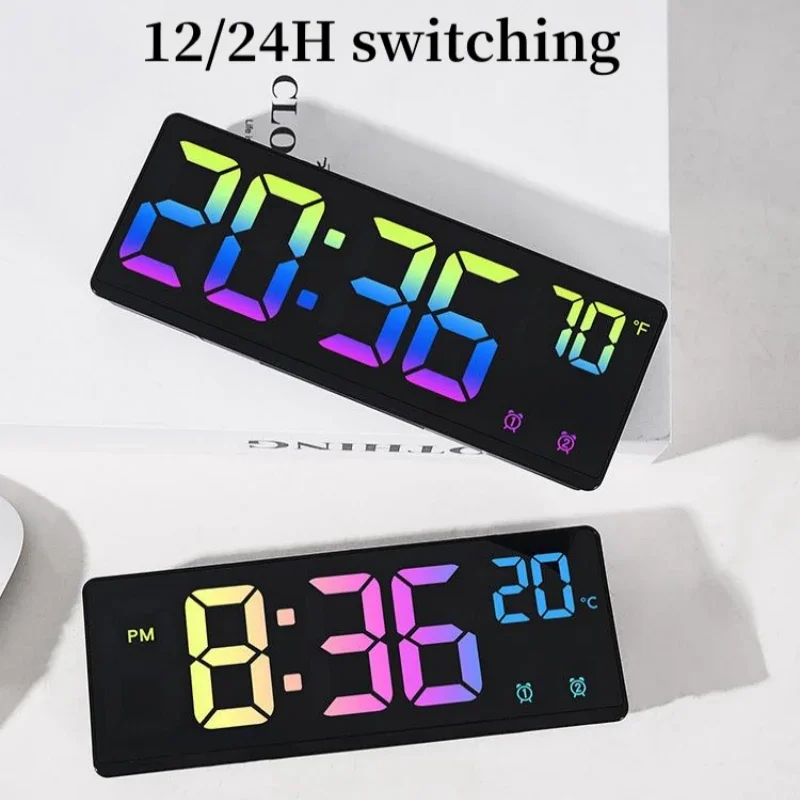 Color Digital Alarm Clock Voice Control Temperature Date Dual Alarm Snooze Table Clock Night Mode 12/24H Anti-disturb LED Clock