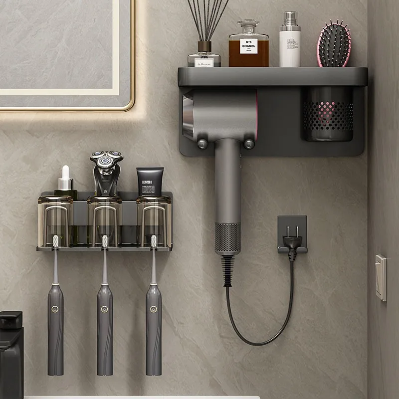 High-value toothbrush rack, no punching, bathroom wall-mounted mouthwash cup, toothpaste, electric toothbrush holder