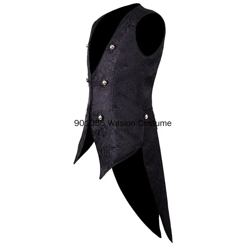 ☣2026 Men's Medieval Pirate Waistcoat Vest Vintage Steampunk Jacquard Swallowtail Top Noble Costume Renaissance☣~! view 4