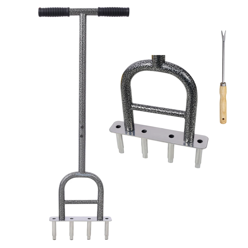 

Lawn Coring Aerator, 4 Corer Plug Aerator Tool with Soft Rubber Grip, Manual Grass Aerating Tool, Garden Tool & Cleaning Hand