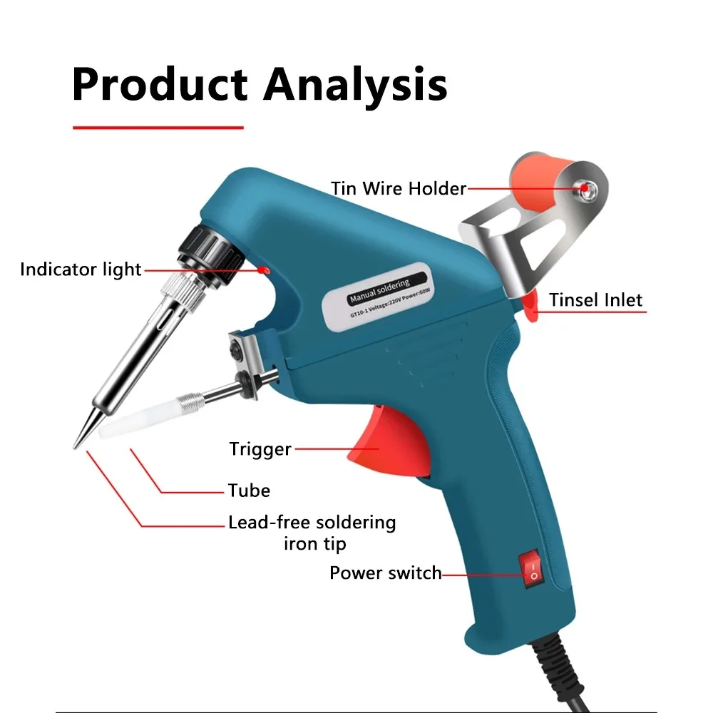 60W 480℃ Electronic Soldering Gun Repair Tool Set Endothermic Manual Soldering Iron Automatic Tin Feeder