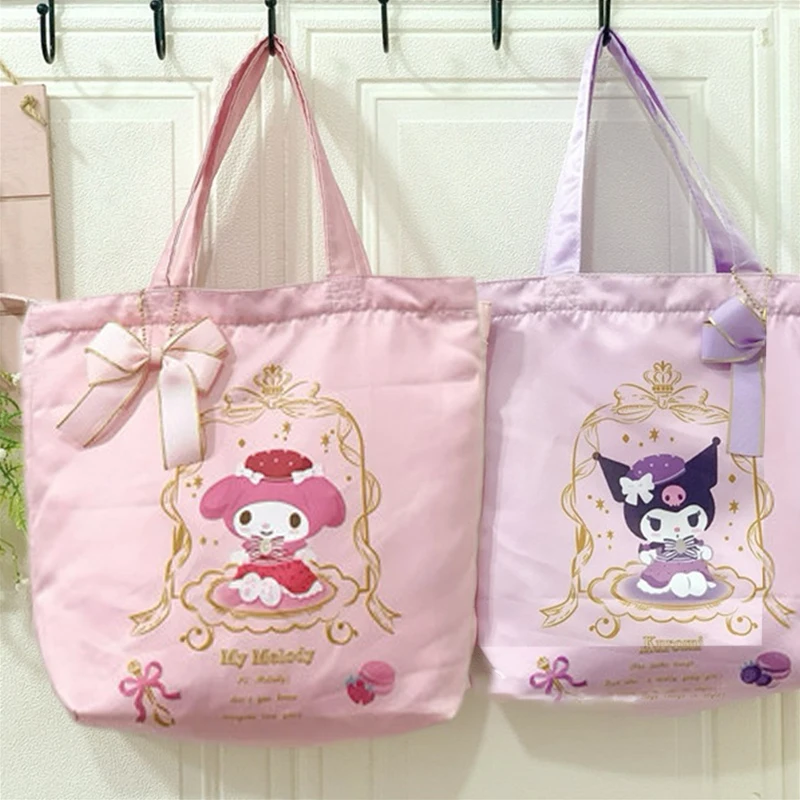 Kawaii sanrio hallo kitty handtasche cinna moroll kuromi melodie bowknot satin kosmetik tasche reiß verschluss aufbewahrung tasche lunch tasche