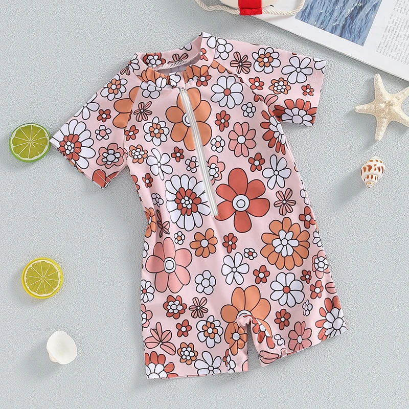 Baby Kid Girls Swimsuit Floral Print Short Sleeves Swimwear Girl Bathing Suit Newborn Baby Swimming Clothing