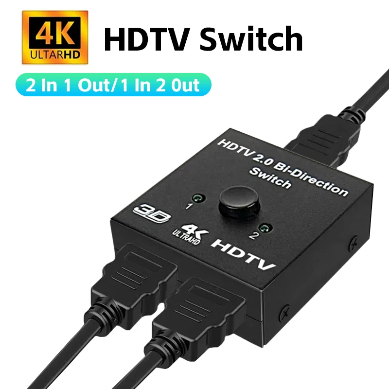 4K 3D HDTV Switch Bi-Direction 2.0 HDTV Splitter 1x2 2x1 Adapter 2 input 1 output Converter HDR HDCP For PS4 Xbox HDTV Switcher