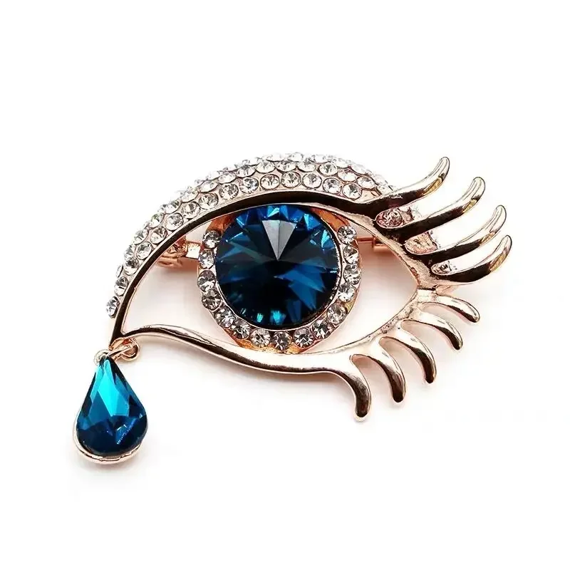 Blue Water Drop Crystal Eye Brooch Female Eye of Horus Rhinestone Tear Angle Brooch Ladies Amulet Dress Clothing Accessories