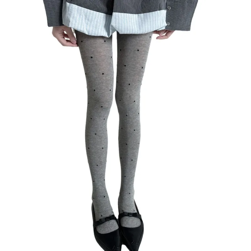 الخريف الشتاء نقطة الجاكار الجوارب للفتيات رمادي القطن مزيج Legwear خمر برميل نقطة نمط الخصر التخسيس اصطف جوارب طويلة