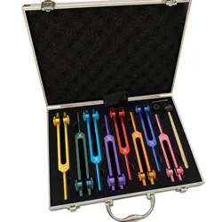 Colorful Tuning Fork 126.22 136.1 141.27 172.06 194.18 210.42 221.23 OM Aluminum Box Tuning Forks Set Healing Musical Percussion