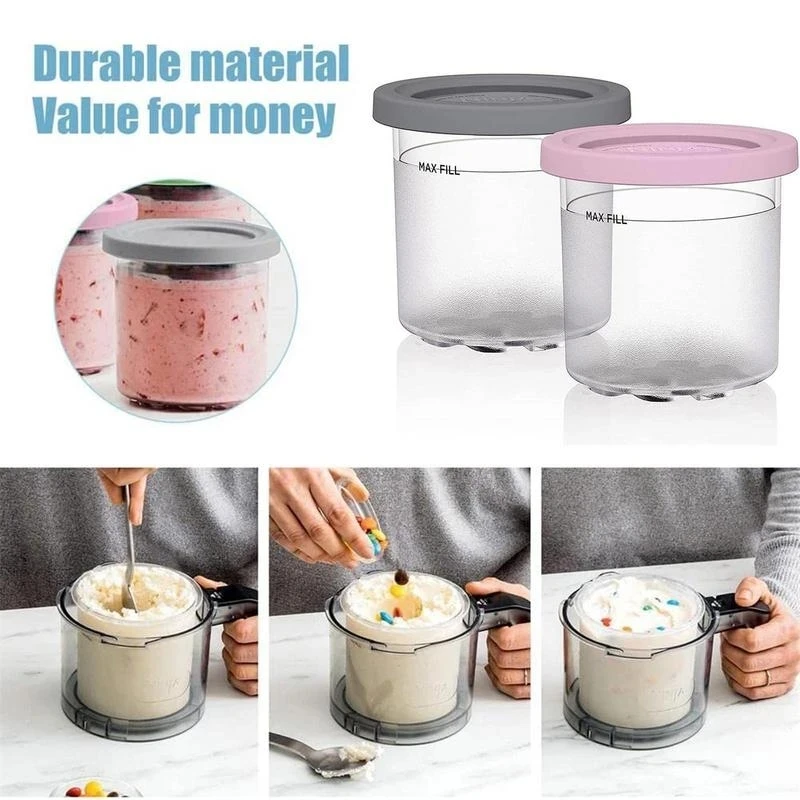 Ice Cream Pints Cup For Ninja For NC299AM C300s Series Reusable Ice Yogurt Container Storage Jar With Sealing Lid Leak Proof