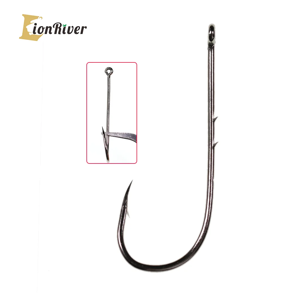 LIONRIVER 100PCS High Carbon Steel Baitholder Sliced Shank Barbed Fishing Hook Fishing Accessories Size 14#-5/0