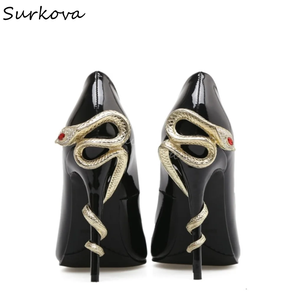 Metal Rhinestone Winding Snake Heels Pumps Women Pointed Toe Stiletto Heel Slip On Satin Pumps 2025 New Sexy Party Catwalk Pumps