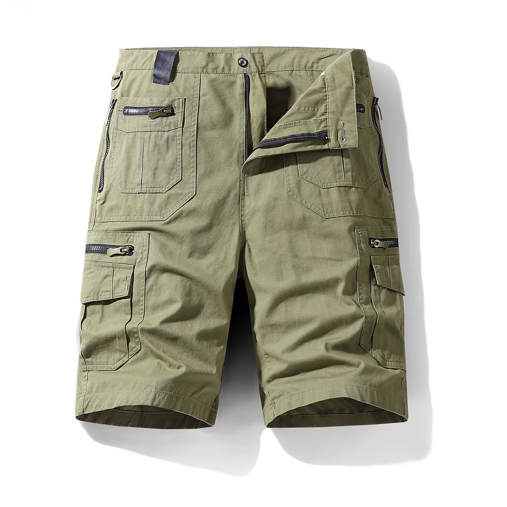 Men's shorts, loose straight leg pants, summer oversized multi pocket casual cropped pants, men's pure cotton tactical shorts