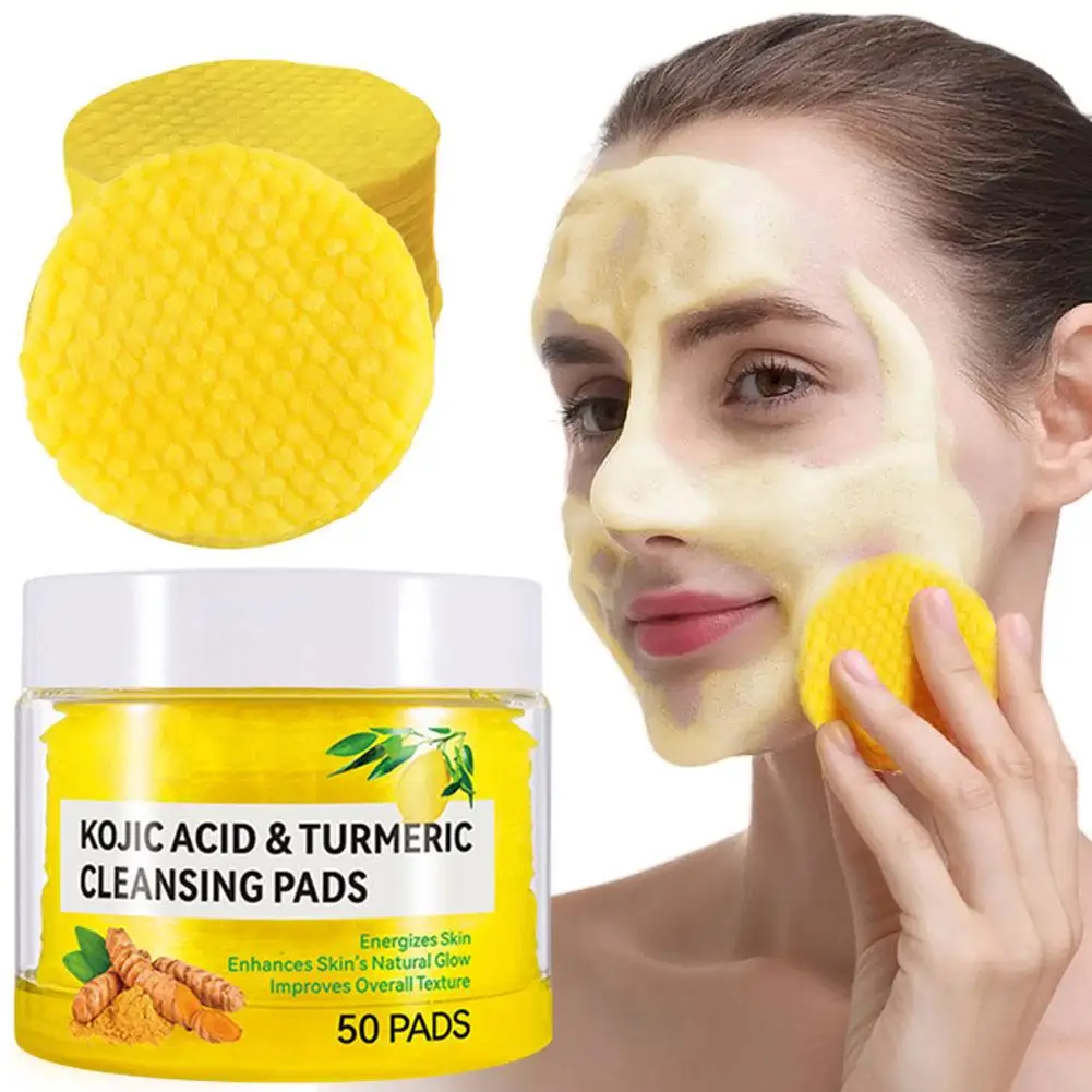 50pcs Turmeric Kojic Acid Cleansing Pads Exfoliating Pads Facial Sponges For Cleansing Exfoliating Daily Cleaning Skin Care Gift