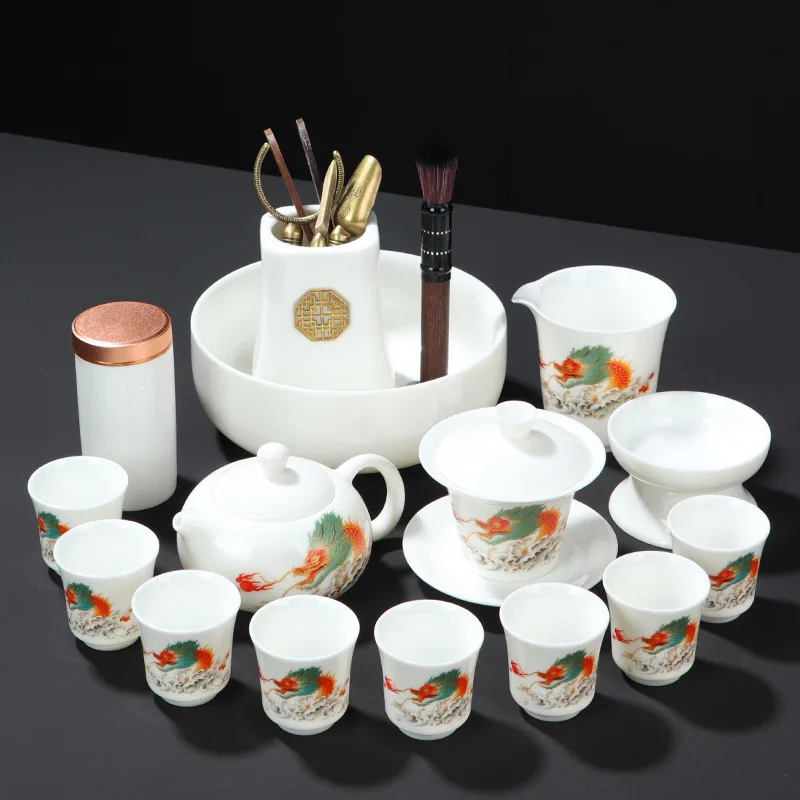 Dehua Sheep Fat Jade Porcelain Kung Fu Tea Household Set Company Activities Store Opening Business Commemorative