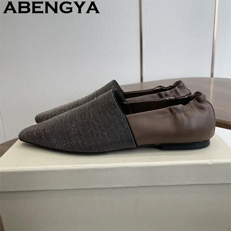 

Летние блестящие лоферы с острым носком, женские туфли без каблука в западном английском стиле, повседневные туфли для костюма, простые модные туфли для прогулок, женские.