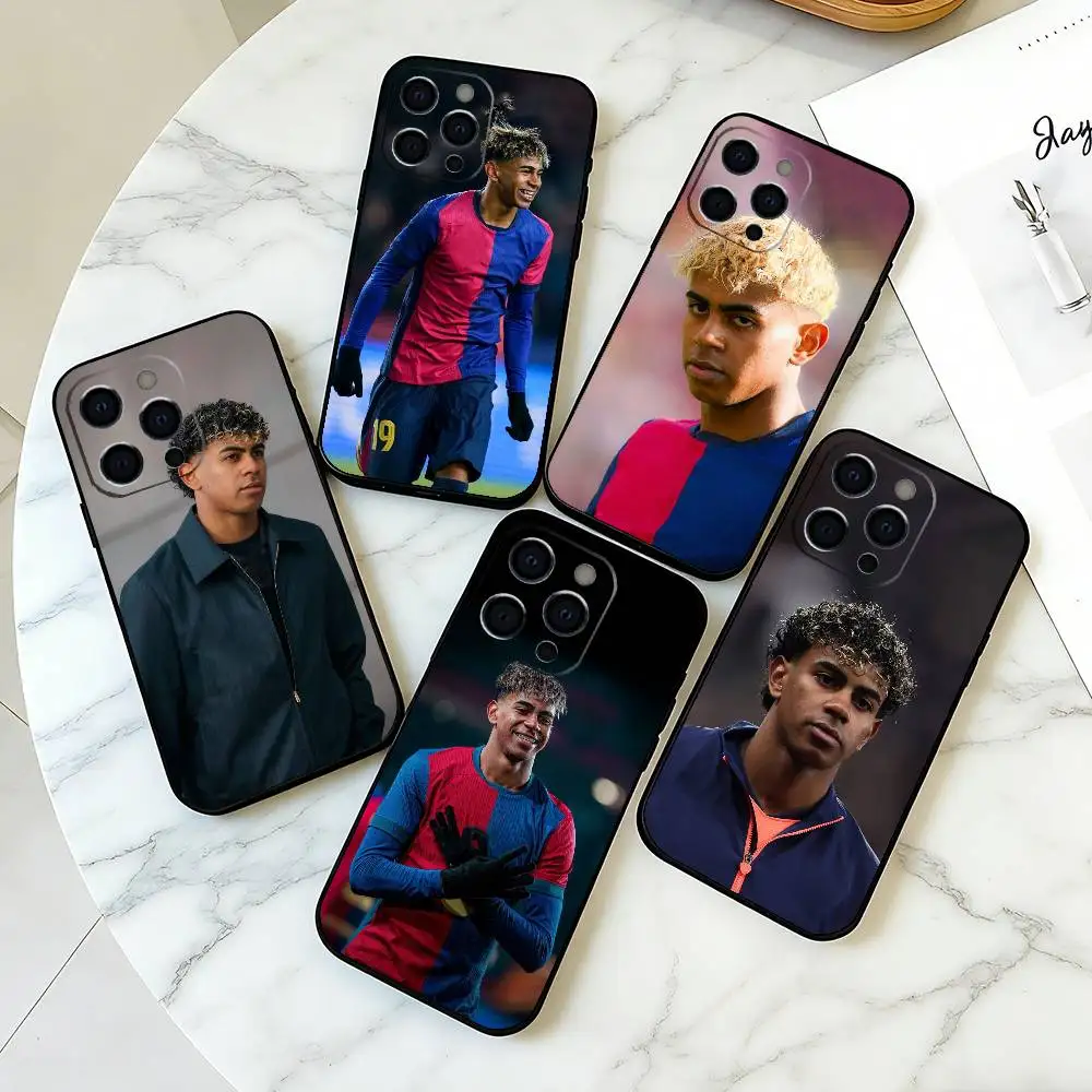 Coque de téléphone en silicone souple noire L-Lamine Yamal pour iPhone 17, 16, 15, 14, 13, 12, 11 Plus, Pro Max, XS