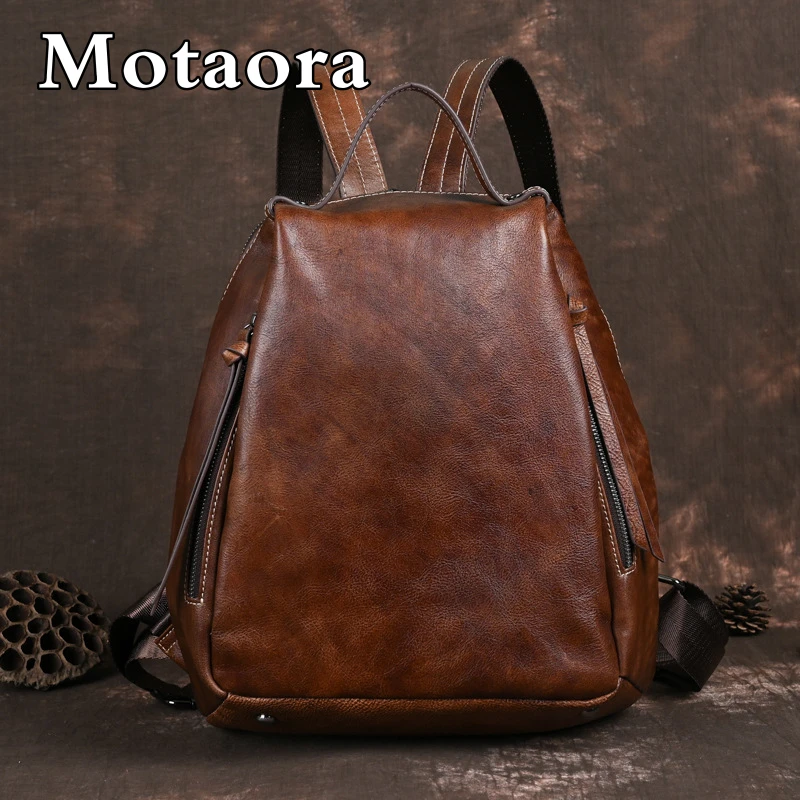 MOTAORA Large Capacity Luxury Backpack Ladies Vintage Girl School Backpack 2024 New Solid Color Women Bags Cow Leather Backpacks