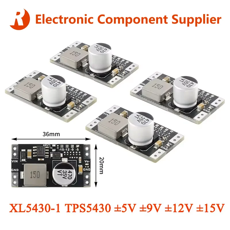 5Pcs XL5430-1 TPS5430 DC Step Down Buck Board Power Supply Module 5V 9V 12V 15V Low Ripple Positive and Negative Dual Voltage