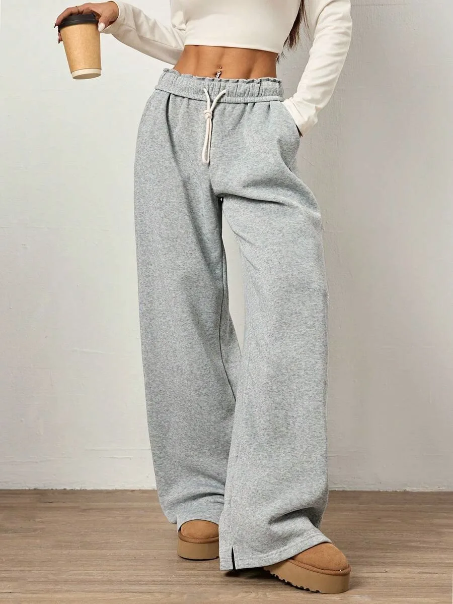 Autumn and Winter Casual Loose Sweatpants, Wide-leg Long Pants, Women's Straight-leg Drawstring Pocket Pants for Women