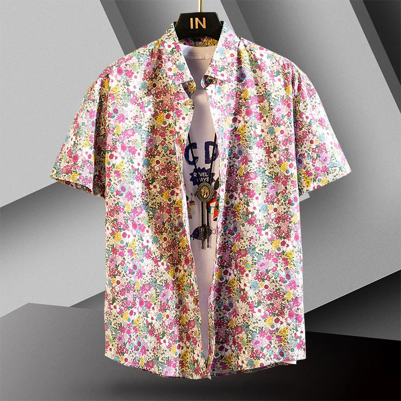 

Hawaiian Floral 3D Print Short-Sleeve Shirt Men's Quick-Drying Breathable Cardigan Summer Beach Vacation Aloha Shirt