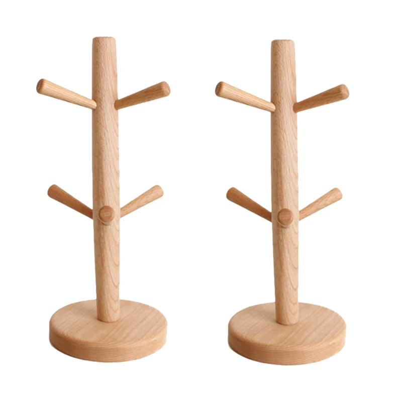 

Promotion! 2 Pcs Wood Mug Rack Tree,Coffee Cup Holder With 6 Hooks,Coffee Mug Stand For Kitchen Counter,Tea Cups Holder,Cup Drye