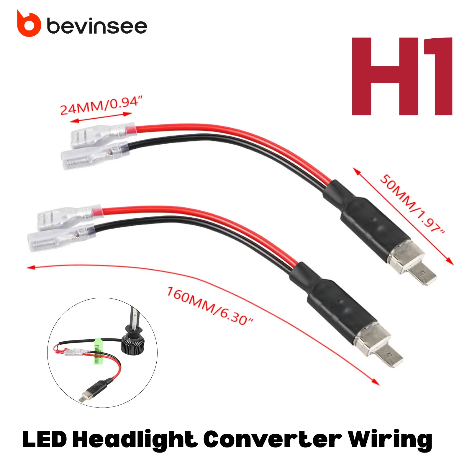 

2pcs H1 LED Headlight Adapter Cables Male Plug Single Diode Converter Cables Car Light Accessories