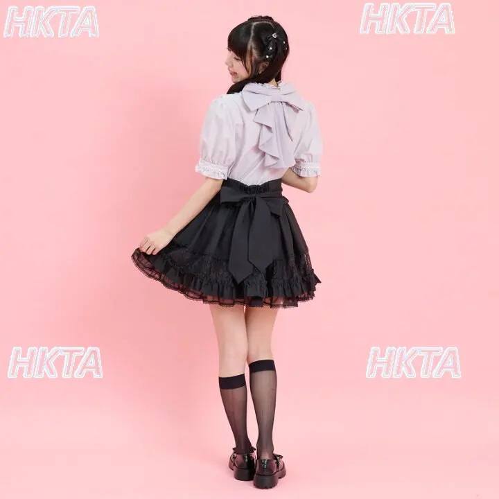 Japanese Sweet Hollow Out Lace Patchwork Pleated Ruffled Mini Skirts Ladies Summer Bow Strap Waist Versatile Black Skirt Women