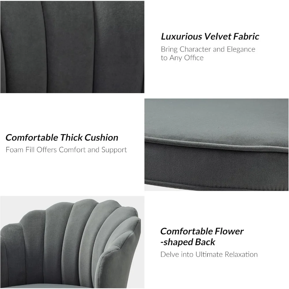 كرسي مكتب منزلي مخملي، كرسي مهام كمبيوتر دوار منجد حديث مع ظهر شل وقاعدة ذهبية، ارتفاع Adj