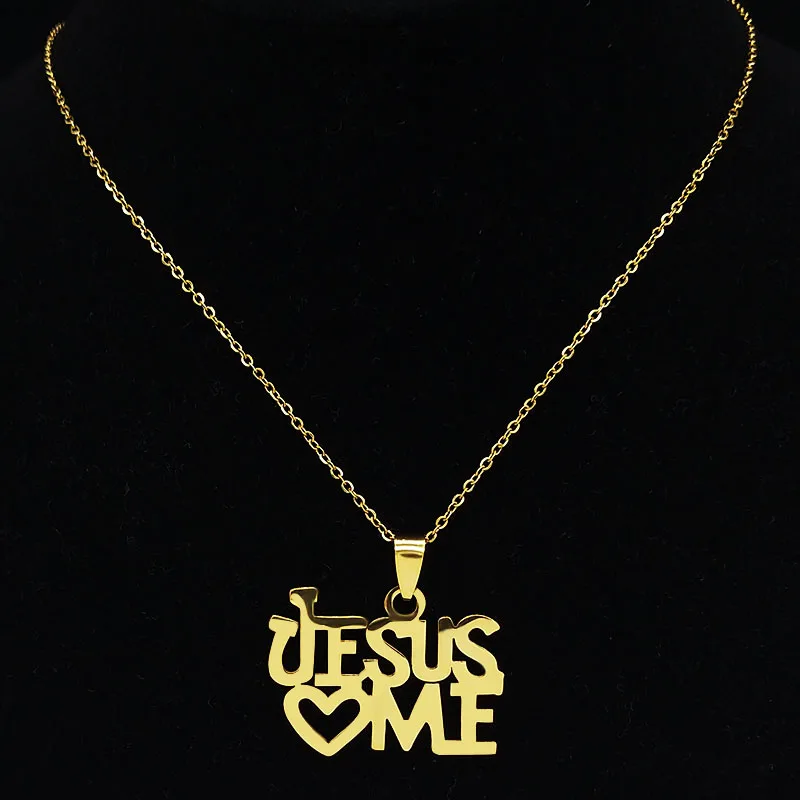 Jesus Love Me Stainless Steel Necklace for Women Men Gold Color Heart Chain Necklaces Jewelry joyas mujer 908-QKC
