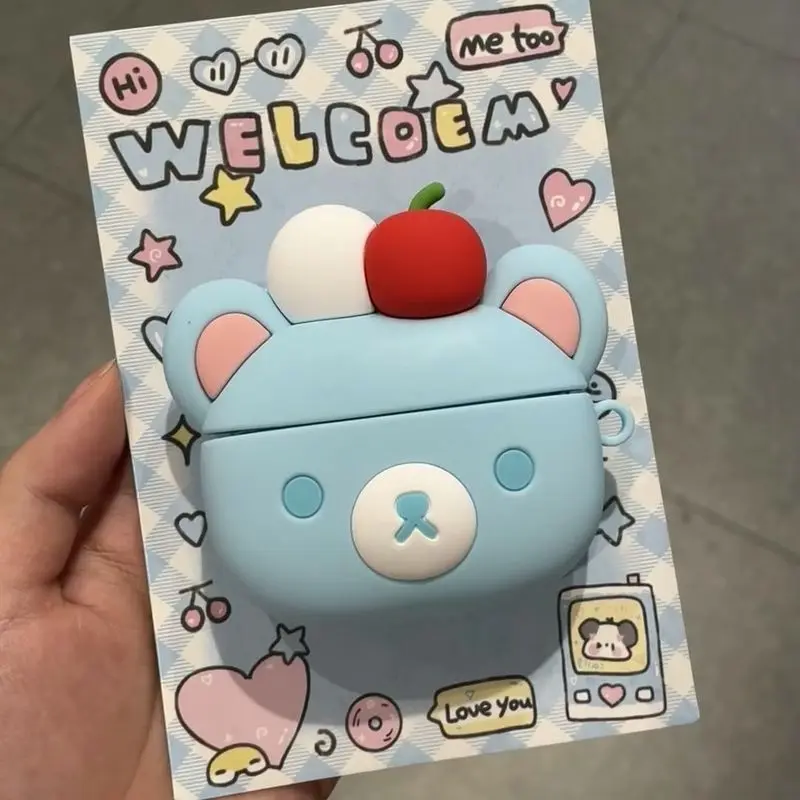 

Cute Strawberry Cream Easy Bear Suitable Apple Earphone Protective Cover Airpods4 Wireless Bluetooth Earphone Cover Holiday Gift