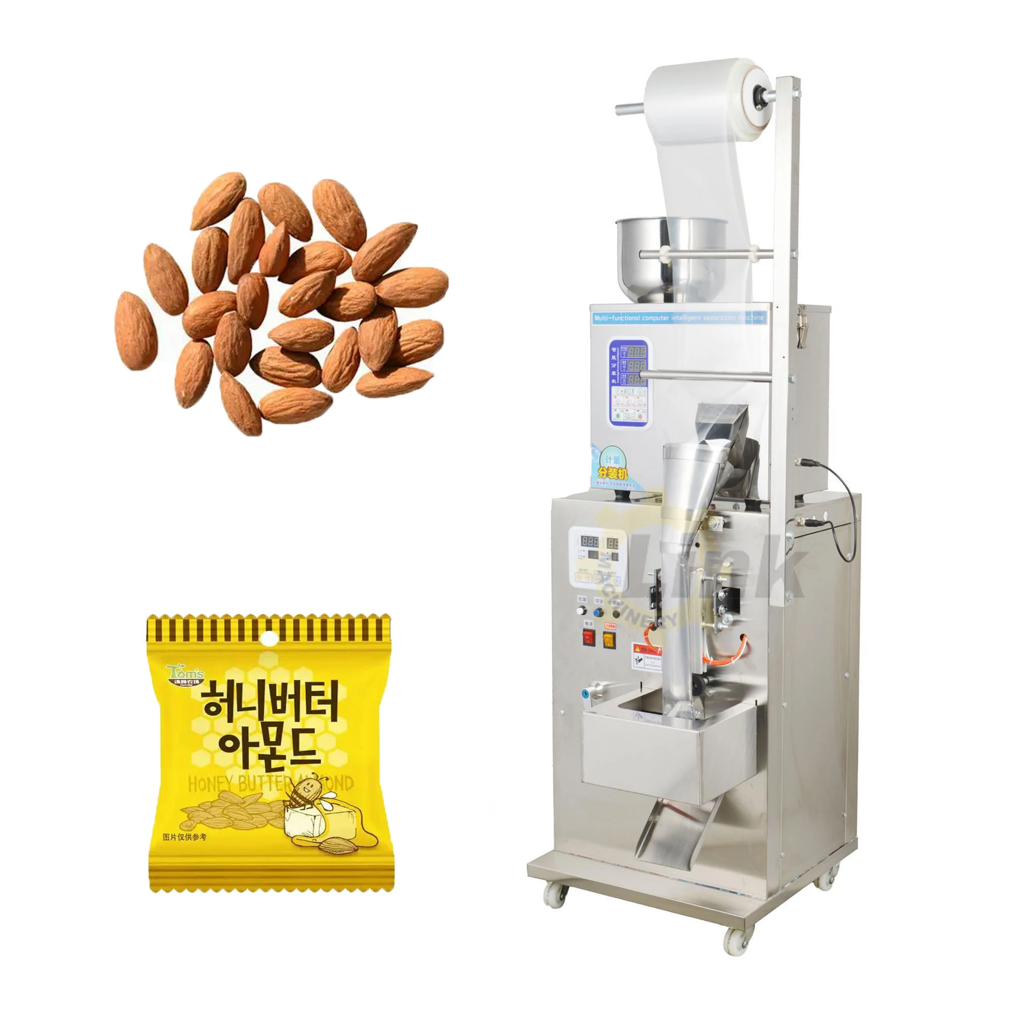 Fully Automatic Multifunctional Stainless Steel Food Grade Popcorn Potato Chips Corn Flakes Candy Nuts Granule Packaging Machine