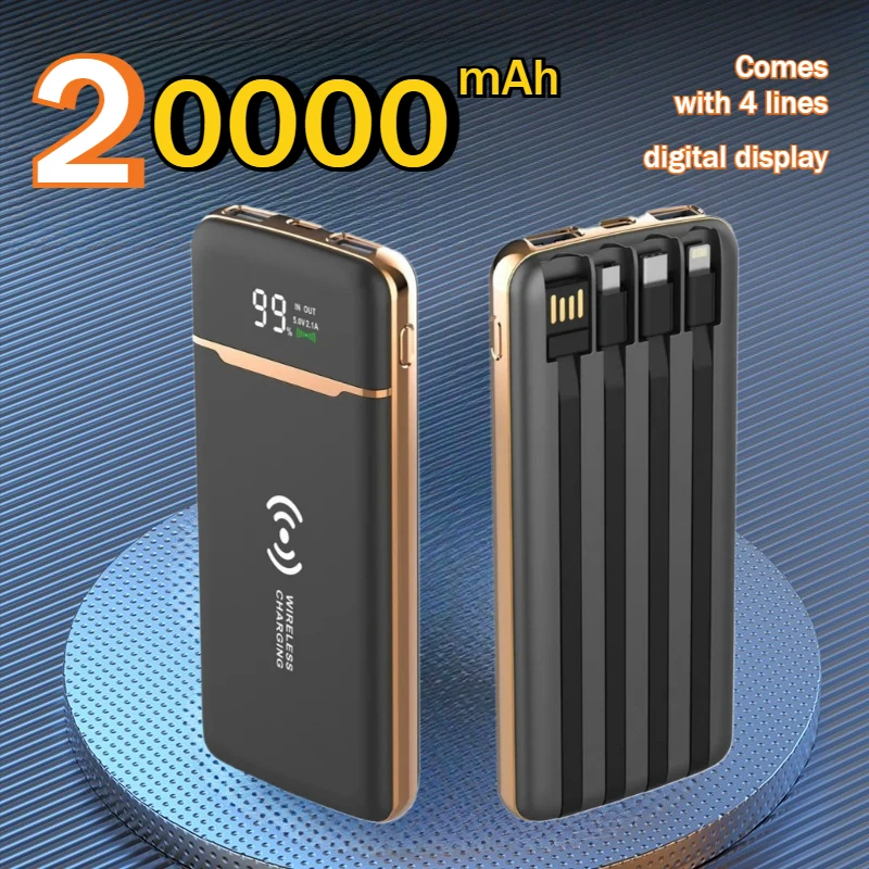 

Магнитный внешний аккумулятор емкостью 20000 мАч, встроенный 4 кабеля, цифровой дисплей, портативный внешний аккумулятор для IPhone 15 Samsung S23 Huawei Xiaomi